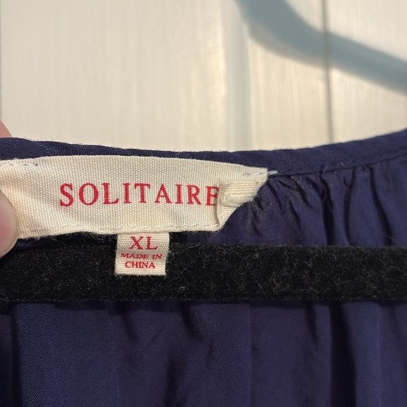 Solitaire Blue 3/4 Sleeve Blouse with Embroidered Floral Design - Vneck - XL - Picture 2 of 6